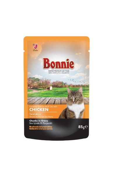 .Bonnie Adult Cat Food Pouch – Chicken Chucks in Gravy 85G