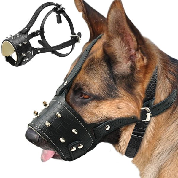 Padded Spiked Leather Dog Muzzle 1pc