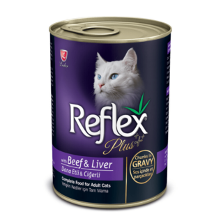Reflex Plus Adult Cat Food Canned – Beef & LiverChucks in Gravy 0.4kg
