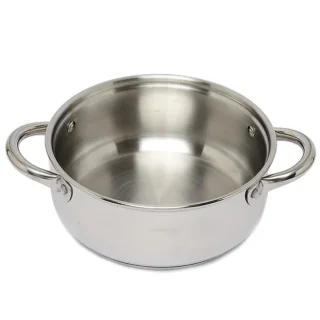Stainless Steel Induction Base Belly Shaped Casserole w Glass lid - 21.5cm