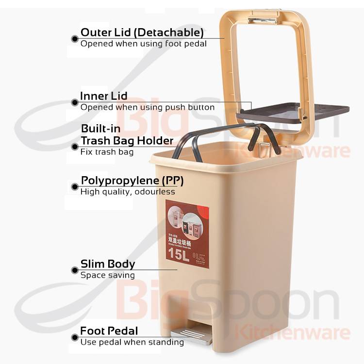 2 in 1 Pedal Push Dustbin (15ltrs)