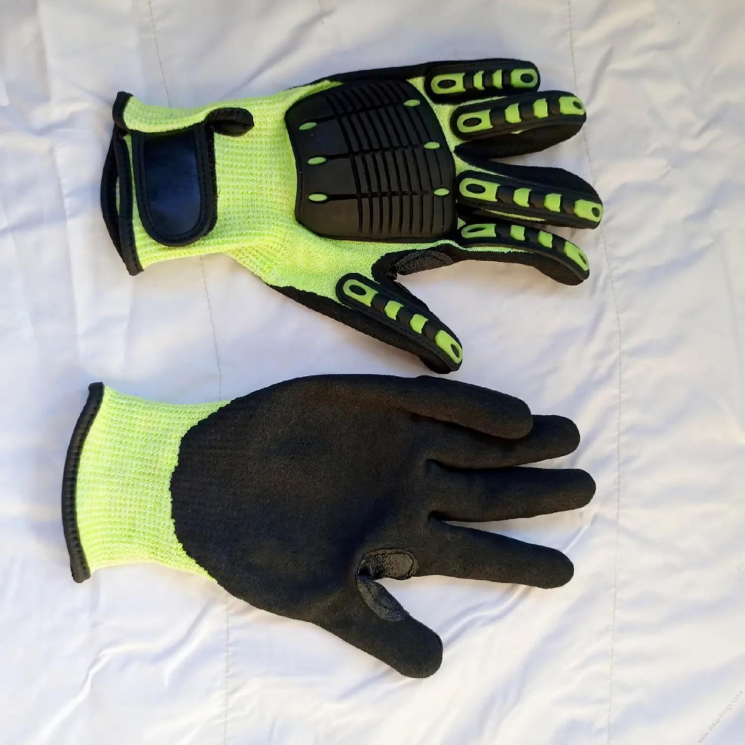 Impact Reducing, Super Grip, Cut Resistant Gloves (Green Black) Large