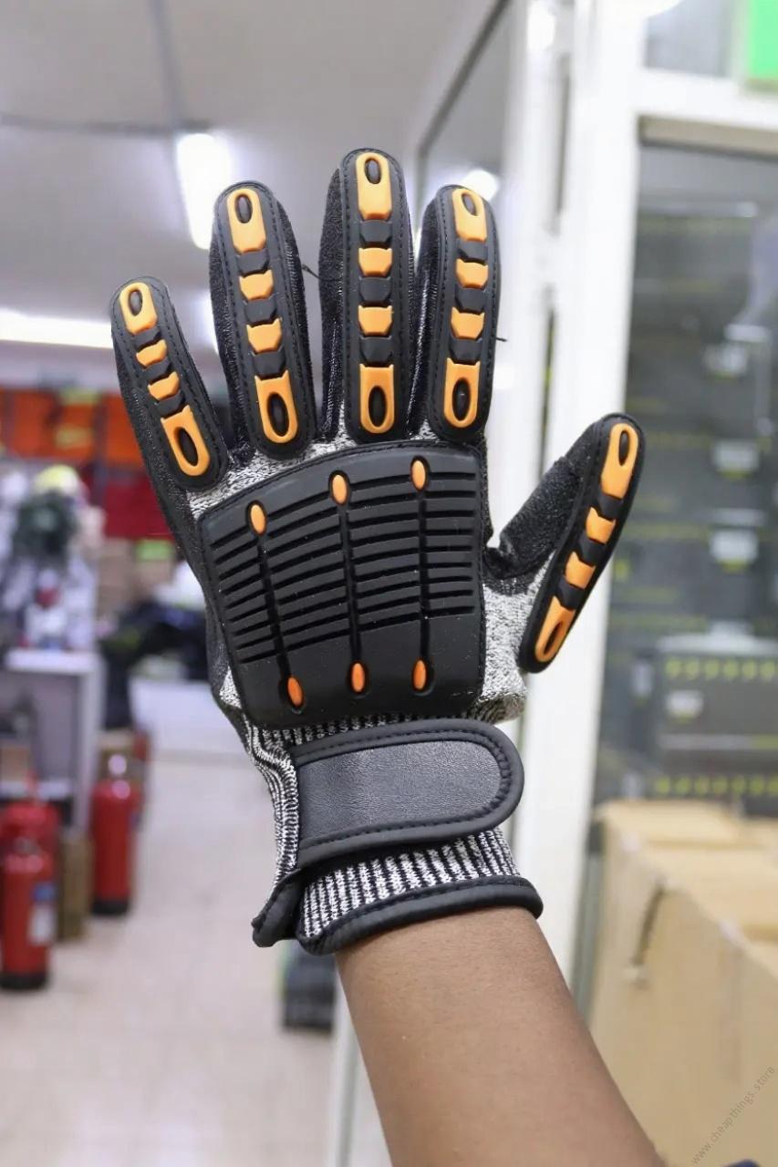 Impact Reducing, Super Grip, Cut Resistant Gloves (Orange Gray Black) Large
