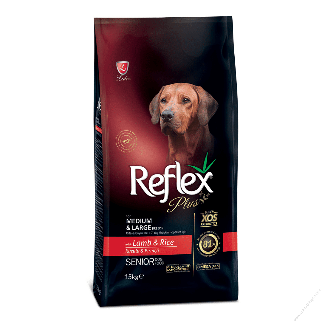 Reflex Plus Premium Adult Dog Food – Medium/Large Breed Senior Lamb & Rice 15kg