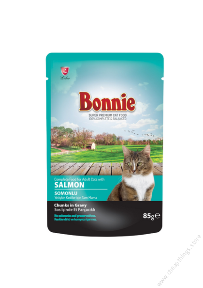 Bonnie Adult Cat Food Pouch – Salmon Chucks In Jelly 85G – PACK OF 22